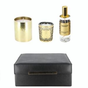 coffret bougies cuivre maillechort parfum ambiance cuir artisanal maroc