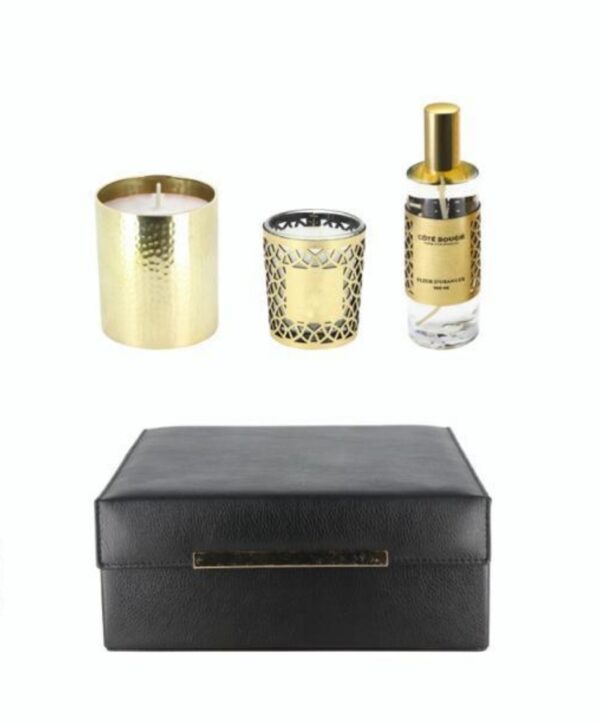 coffret bougies cuivre maillechort parfum ambiance cuir artisanal maroc